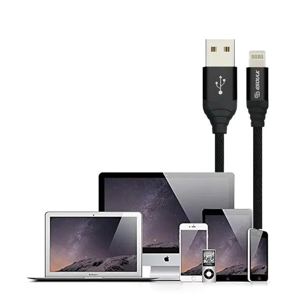 Esoulk 2A Heavy Duty Braided USB Lightning Cable 2M (6.6f) Black