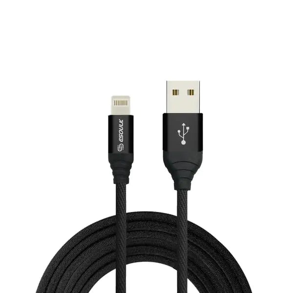 Esoulk 2A Heavy Duty Braided USB Lightning Cable 2M (6.6f) Black