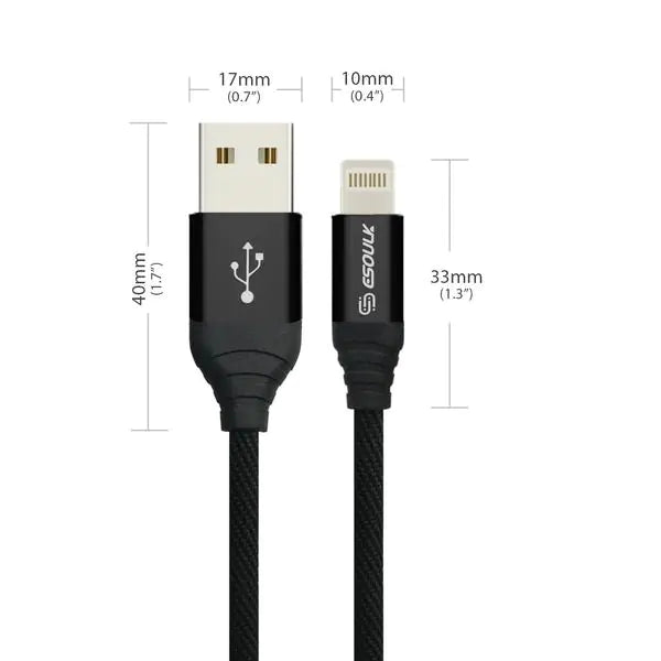 Esoulk 2A Heavy Duty Braided USB Lightning Cable 2M (6.6f) Black