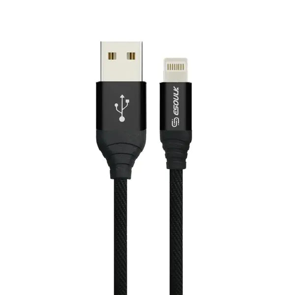 Esoulk 2A Heavy Duty Braided USB Lightning Cable 2M (6.6f) Black